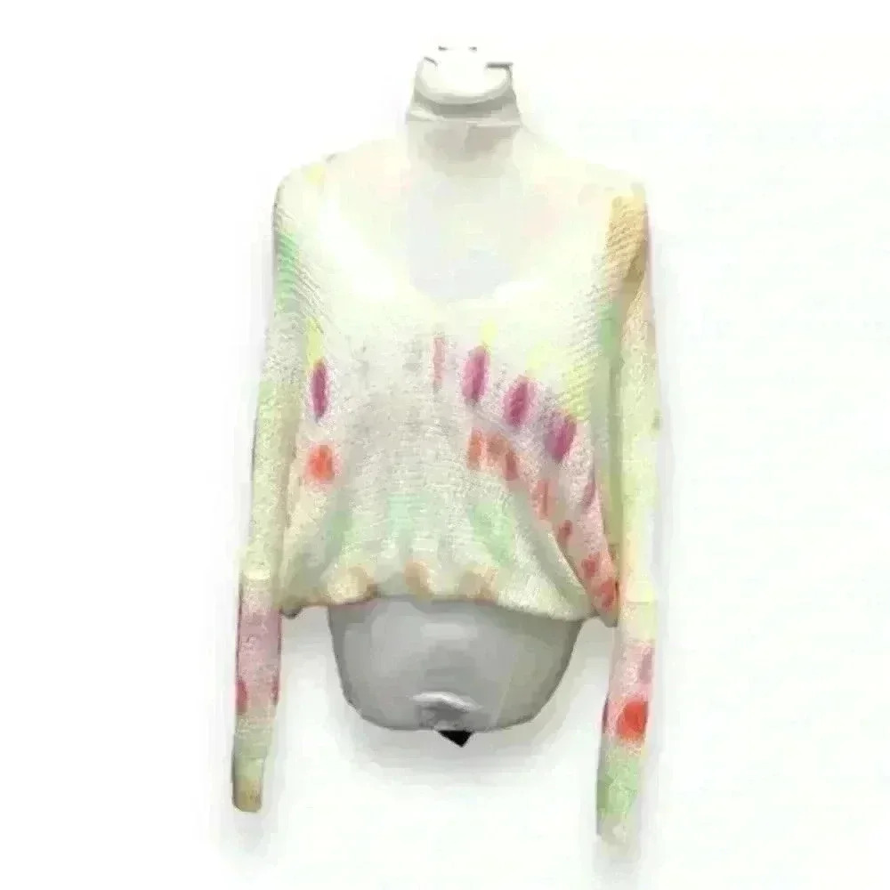 Women’s knit white and multicolored cover up sweater size M/L